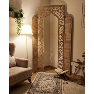 Namaz Kıble Ibadet Mihrab Köşesi Dekoratif Motif Cnc Işleme MDF